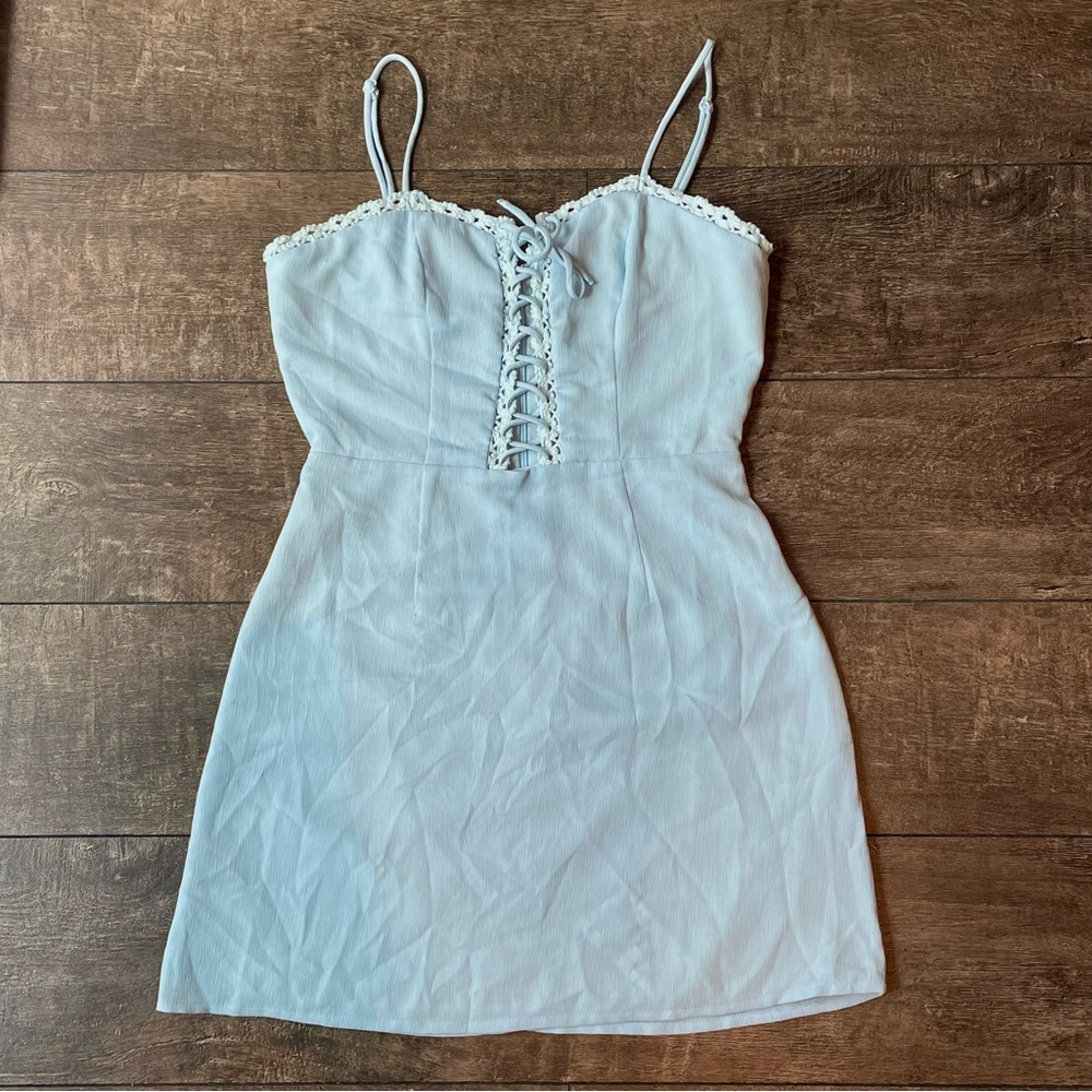 Light Blue Lace-Up Dress